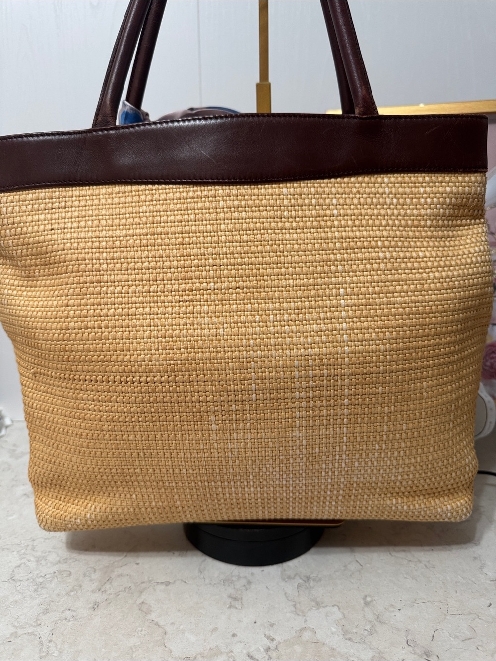 CHANEL Vintage Raffia  Straw Tote with Brown Leather Trim - Picture 5 of 15